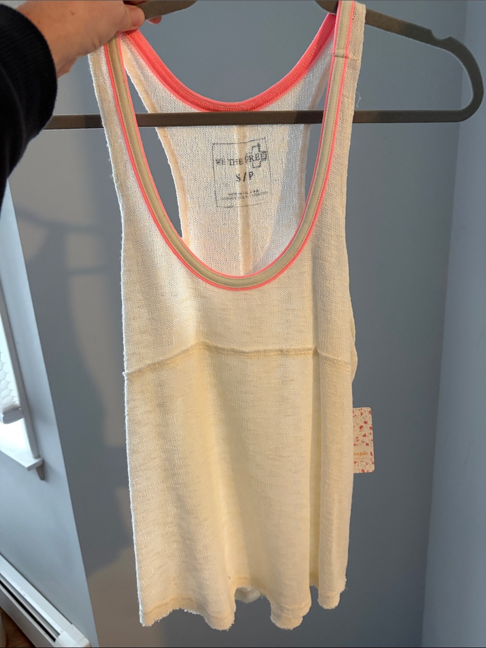 We The Free Cream Tank Top with Pink Trim